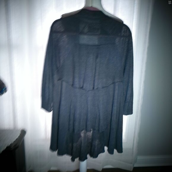 Anthropologie Angel of the North 3/4 Sleeve Open Front Linen Navy Cardigan XL - Picture 3 of 9